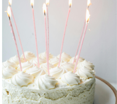 Birthday cake with pink candles